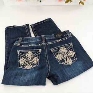 Love Indigo Premium Bling Embellished Cropped Low Waist Capri Jeans Size 4 28x20